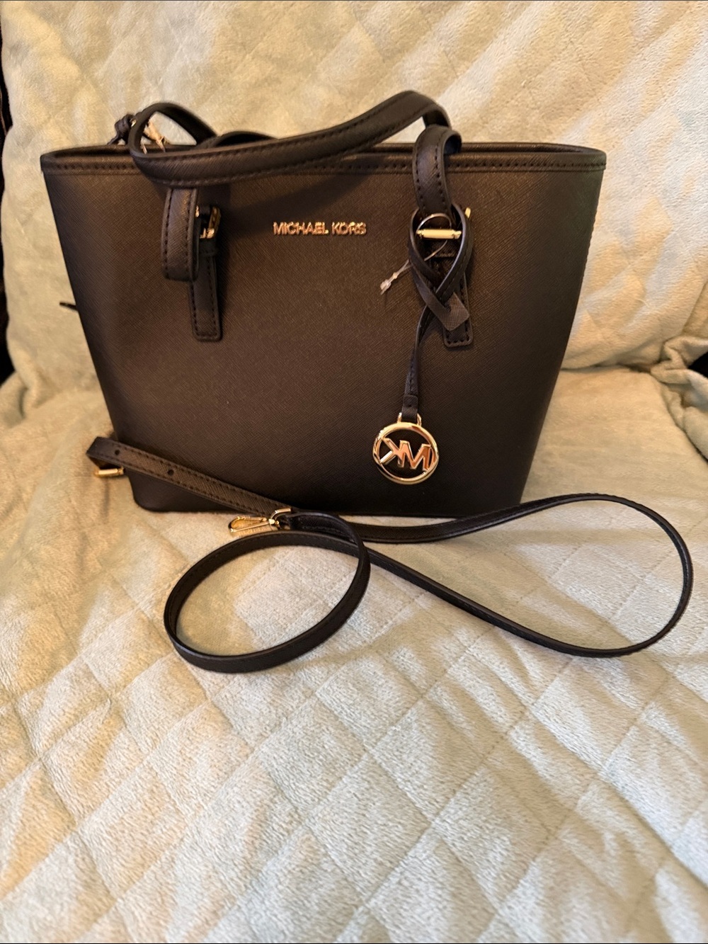 Michael Kors Black Saffiano Satchel with Gold Hardware